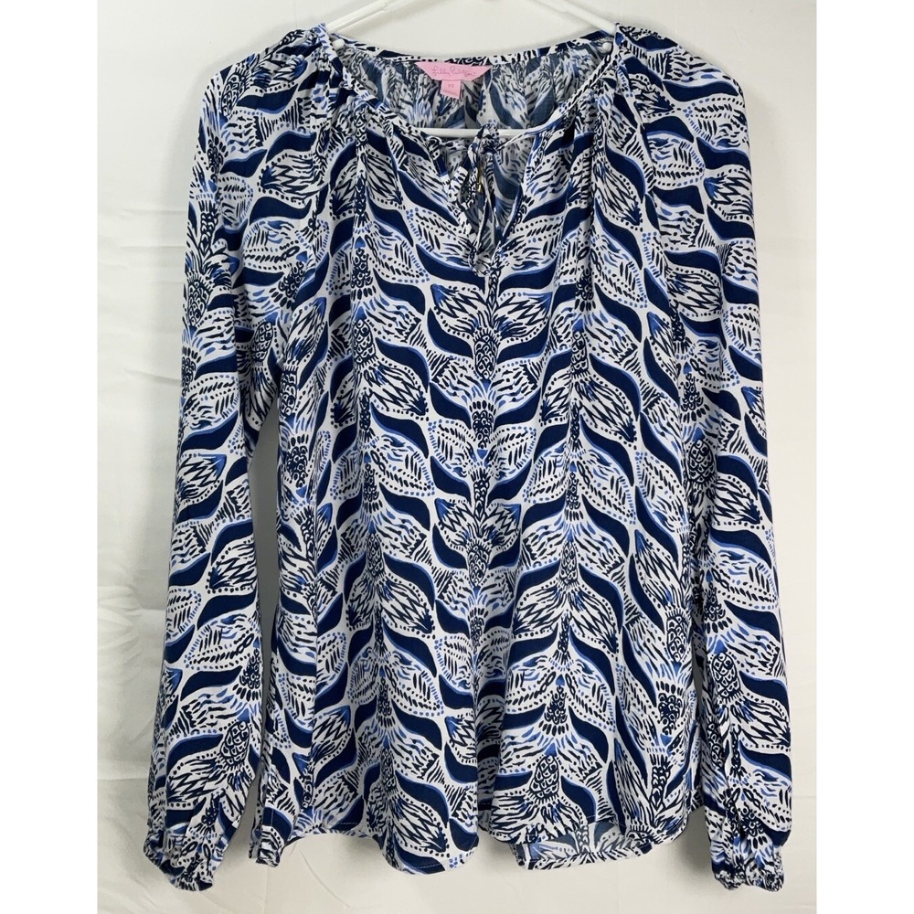NWOT Women's‎ Lilly Pulitzer Willa Tunic Blouse A Mermaid's Tail Blue White XS